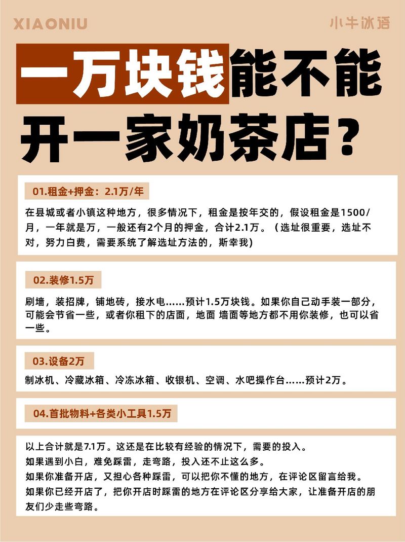 自己开一个奶茶店需要多少钱
